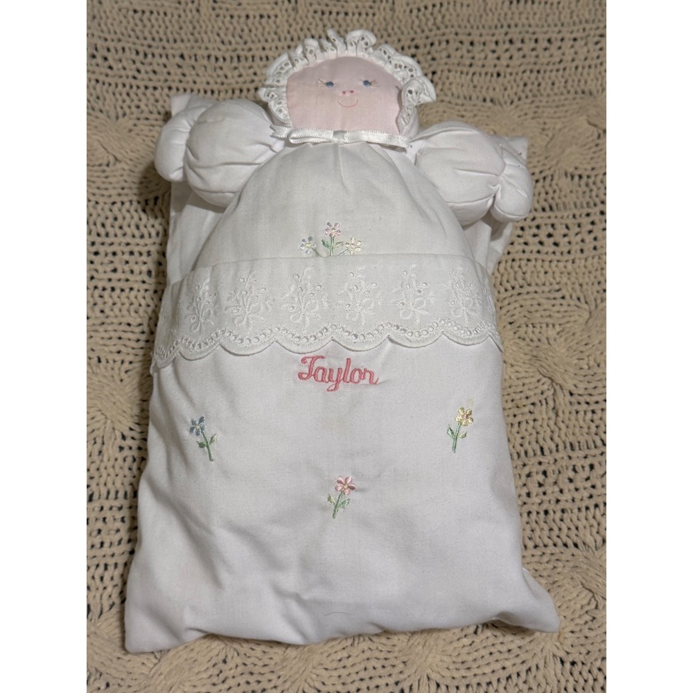 Vintage House of Hatten Cloth Doll and Personalized Taylor Pillow Bed  Set White